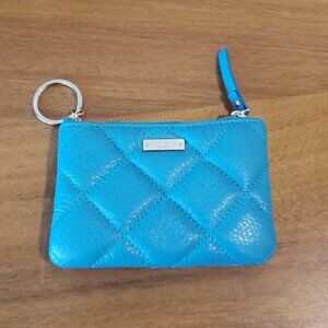 Kate Spade Aqua Gold Coast Coin Purse attached Key fob Quilted Design